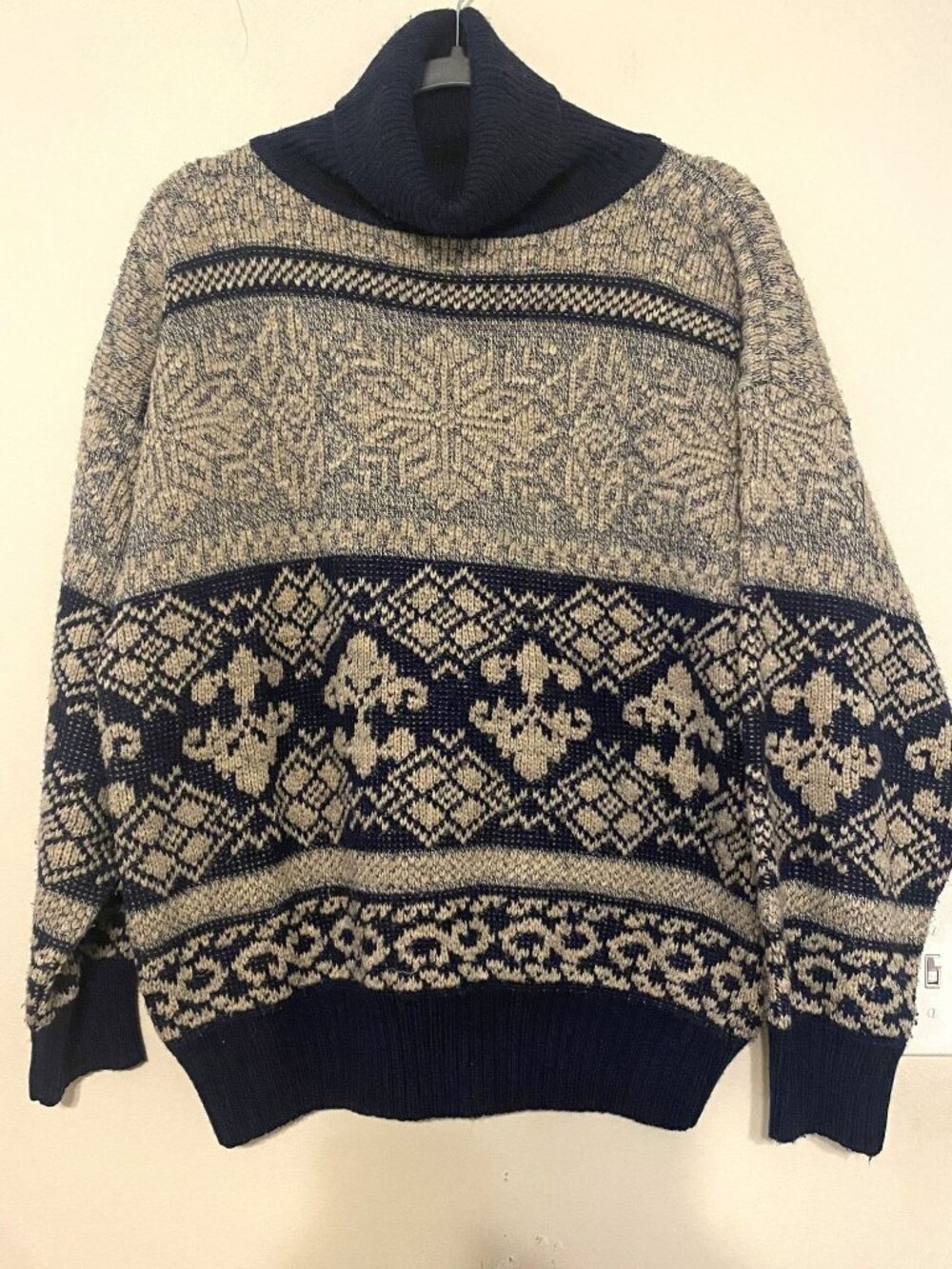 VTG Limited Express Fair Isle Turtleneck Sweater Blue Gray‎ Snowflake Medium 80s